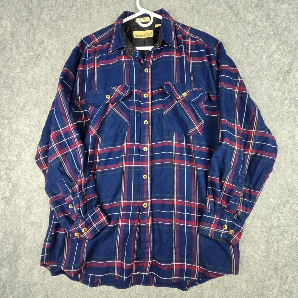 Vintage Prides Landing Mens M Plaid Flannel Shirt Jacket Nylon Lined Navy 90s
